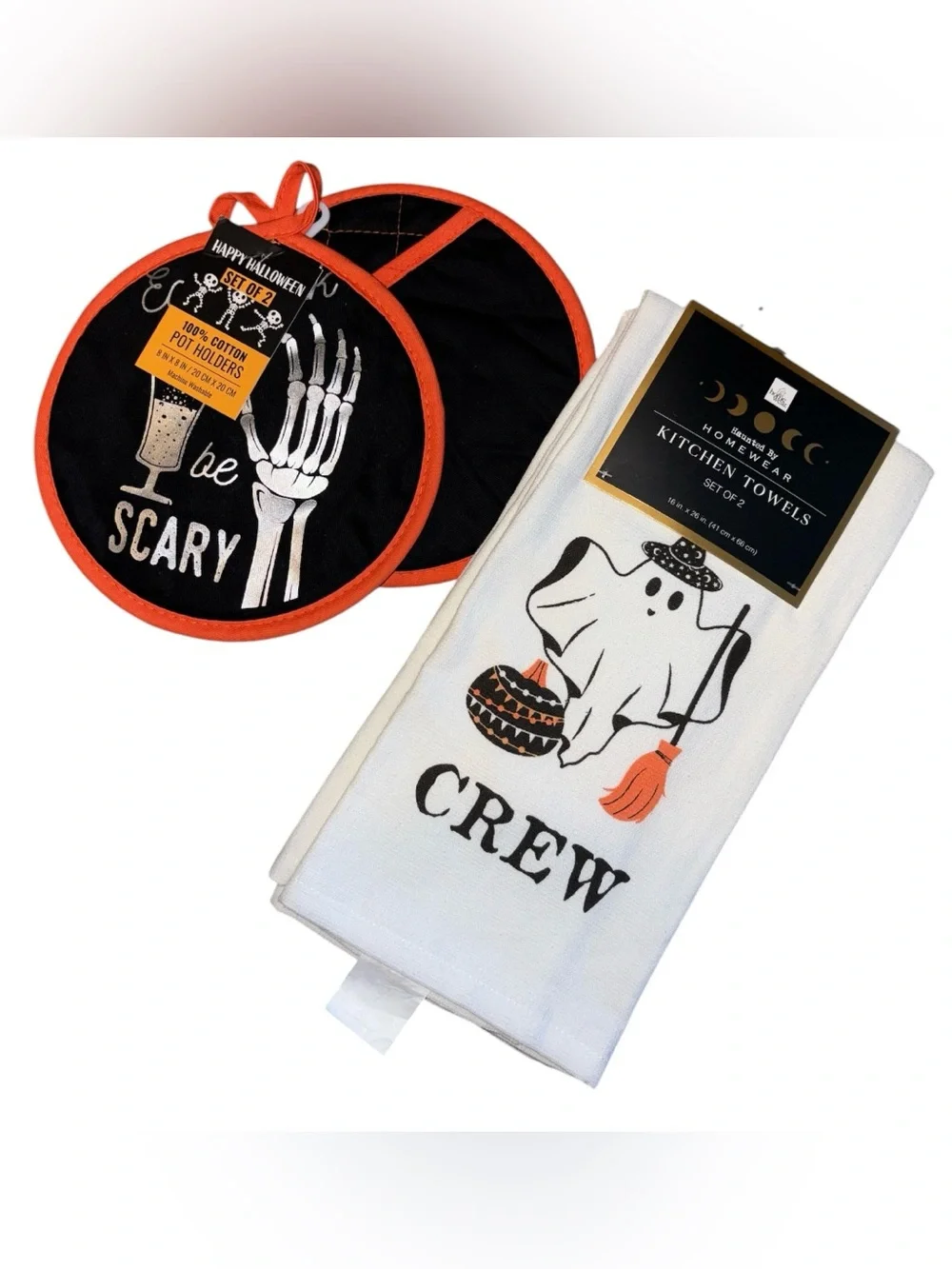 Halloween Themed Kitchen Towels and Pot Holder Set Bundle